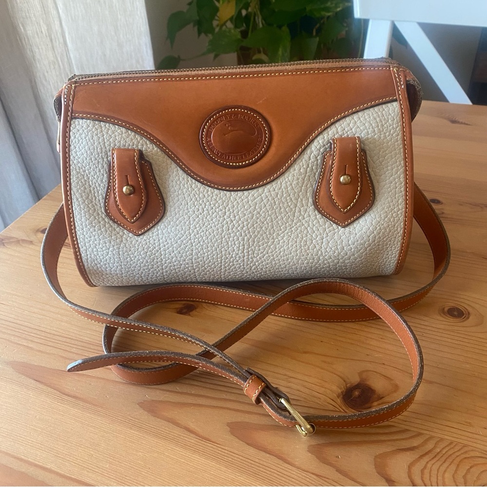Dooney & Bourk Vintage A6 2 Tone cross body saddle bag, beige and brown …